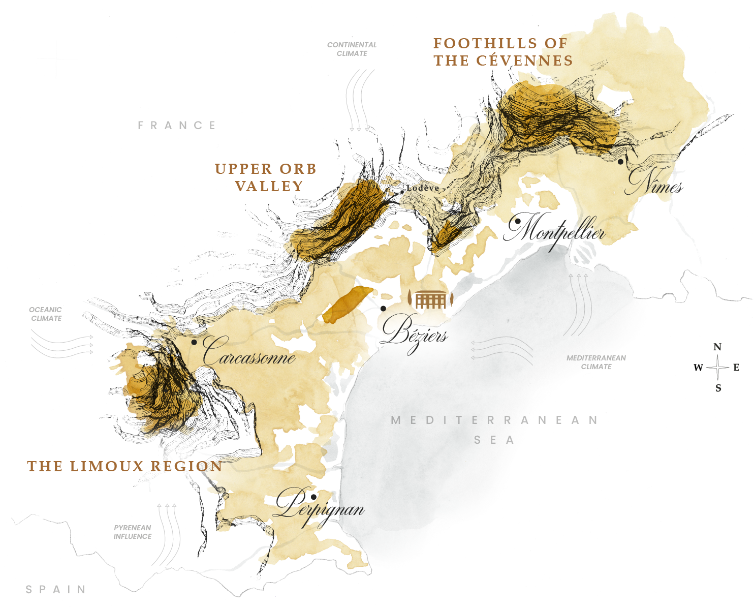 Carte de base du vignoble du sud