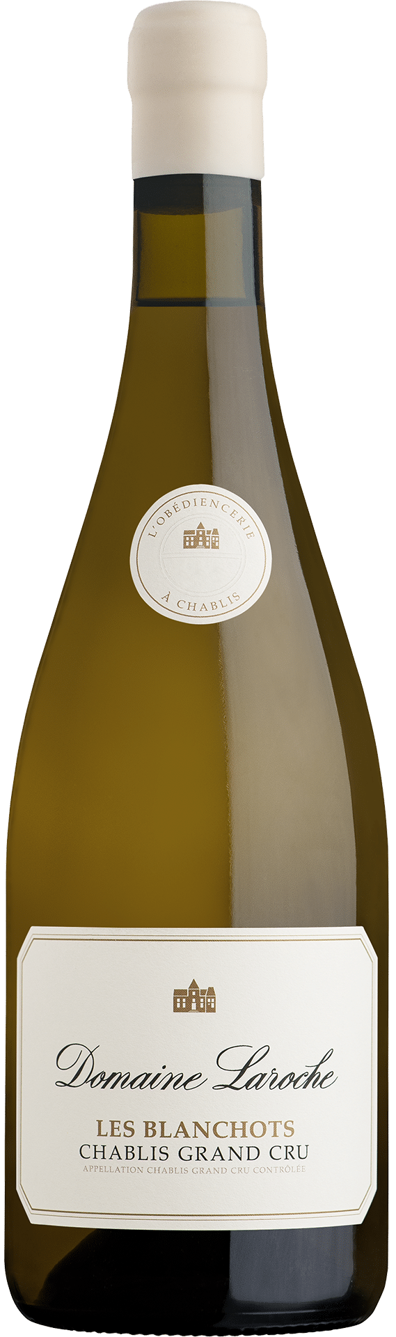 Bouteille de Chablis Grand Cru « Les Blanchots » du Domaine Laroche, vin blanc de Chablis en Bourgogne.