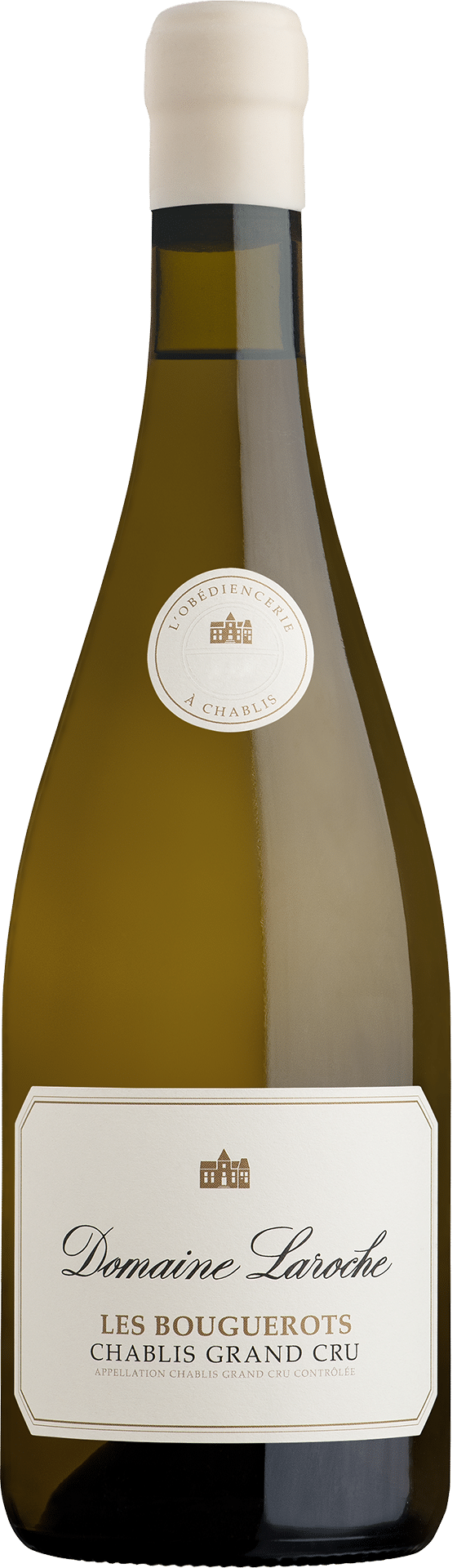 Bouteille de Chablis Grand Cru « Les Bouguerots » du Domaine Laroche, vin blanc de Chablis en Bourgogne.