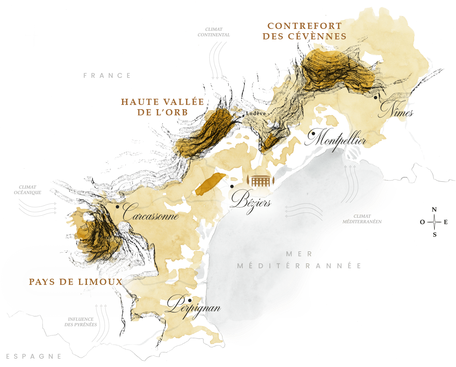 Carte de base du vignoble du sud